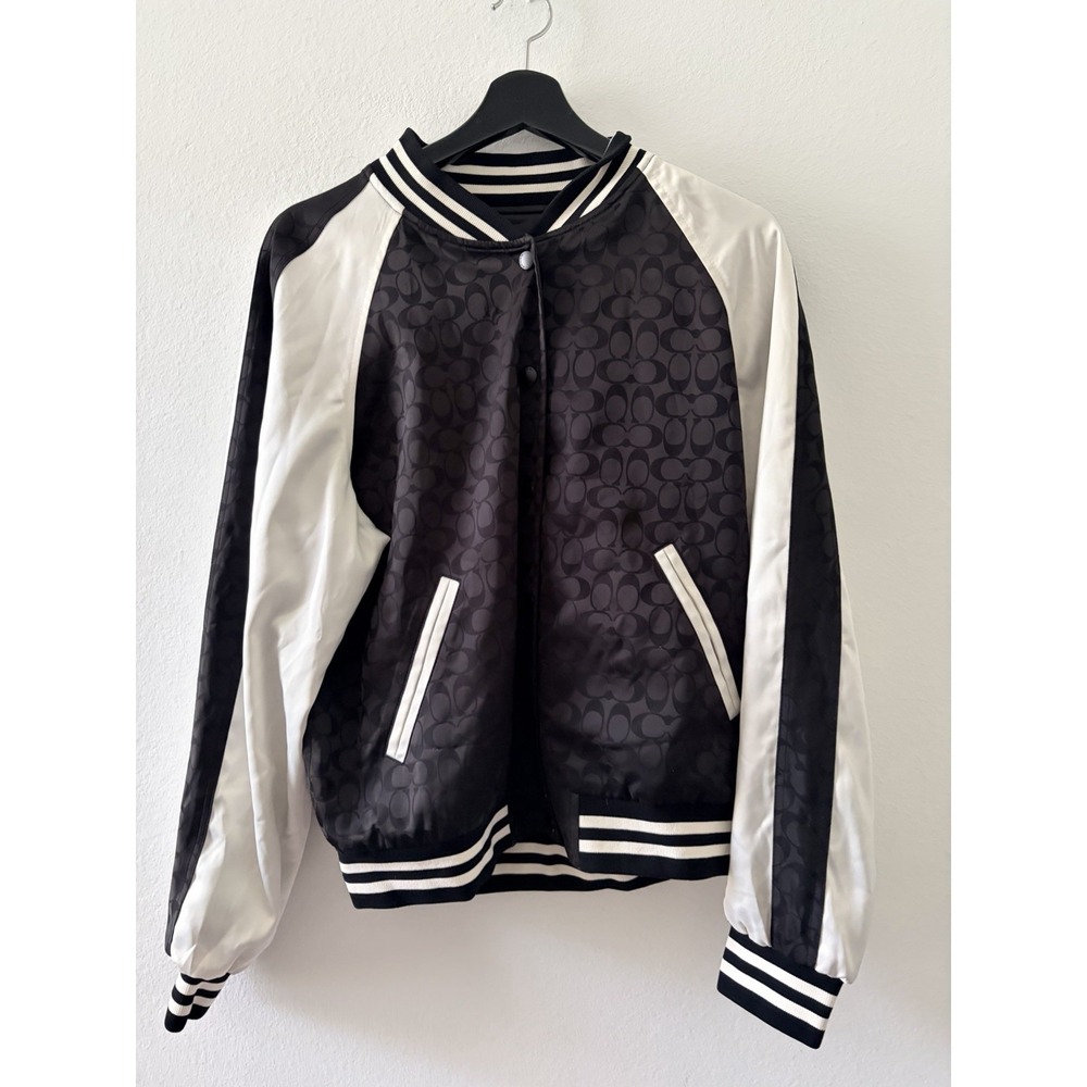 Coach Reversible Varsity Jacket Black Signature Logo Women's Size Regular